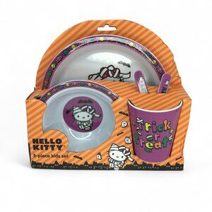 Hello Kitty 5-Piece Kids Trick or Treat Mealtime Set Halloween Theme Melamine